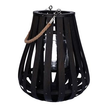 Farol ALVARU de ratán, con cristal de vela, asa, negro, 31cm, Ø24cm Farol ALVARU de ratán, con cristal de vela, asa, negro, 31cm, Ø24cm