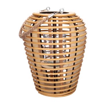 Farol ANDRINO de ratán, con cristal de vela, asa, beige, 28cm, Ø21cm Farol ANDRINO de ratán, con cristal de vela, asa, beige, 28cm, Ø21cm