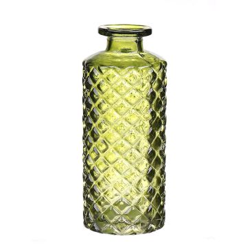 Florero de cristal EMANUELA, diseño de rombos, verde oliva-transparente, 13,2cm, Ø5,2cm