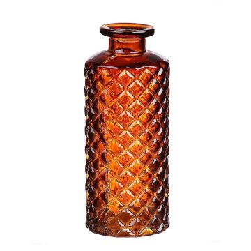 Florero de cristal EMANUELA, diseño de rombos, naranja-marrón-transparente, 13,2cm, Ø5,2cm