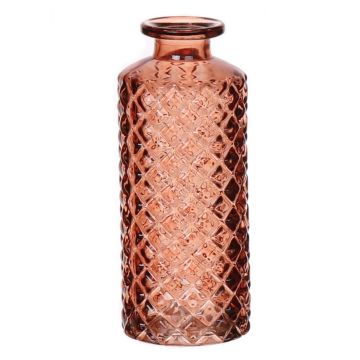 Florero de cristal EMANUELA, diseño de rombos, marrón-transparente, 13,2cm, Ø5,2cm