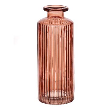 Florero de cristal EMANUELA, diseño acanalado, marrón-transparente, 13,2cm, Ø5,2cm