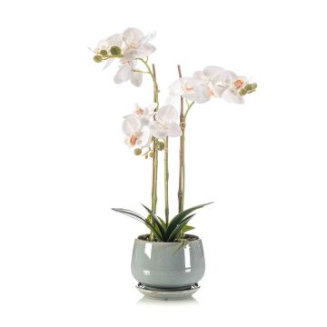 Orquídea artificial Phalaenopsis JOLANA en maceta de cerámica, blanca, 45 cm