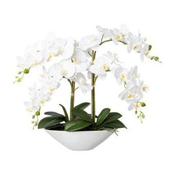 Orquídea Phalaenopsis textil KENTOL, maceta de cerámica, raíces, blanco, 55 cm