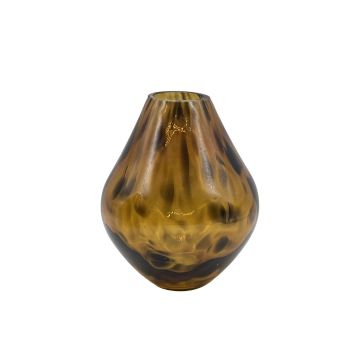 Jarrón para flores RUSSELL, vidrio, abombado, estampado de leopardo, marrón-transparente, 15 cm, Ø 12 cm