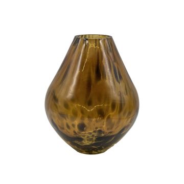 Jarrón para flores RUSSELL, vidrio, abombado, estampado de leopardo, marrón-transparente, 22 cm, Ø 17 cm