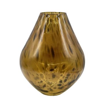 Jarrón para flores RUSSELL, vidrio, abombado, estampado de leopardo, marrón-transparente, 28 cm, Ø 23 cm