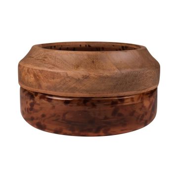 Cuenco decorativo RUSSELL con madera de mango, vidrio, estampado de leopardo, marrón-transparente, 15,5 cm, Ø 30 cm