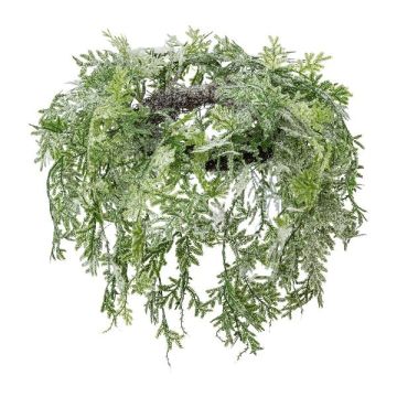 Corona de techo artificial de ciprés SOVLI, helada, blanco-verde, Ø 55 cm