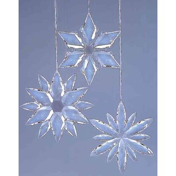 Colgantes acrílicos de copos de nieve WOLFGANG, 3 unidades, transparentes, Ø 11-12 cm