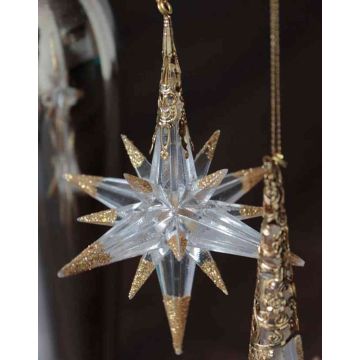 Adorno navideño estrella MABOU, colgante, purpurina, dorado, 10 cm, Ø 10 cm