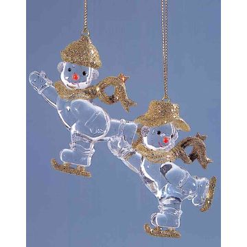Colgantes decorativos acrílicos de muñecos de nieve LILLA, 2 unidades, brillantes, dorados, 3 x 8 cm