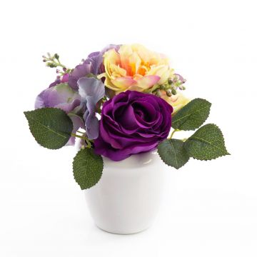 Rosas y hortensias textiles FELINE, lila, 17cm, Ø18cm