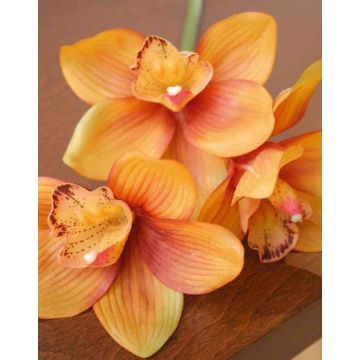 Tallo de Orquídea Cymbidium artificial SERAPHINA, amarillo-naranja, 45cm