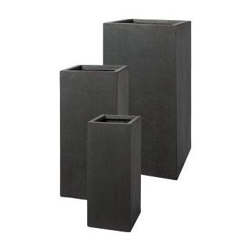 Columna angular para plantas KIRIMA, 3 unidades, fibra de vidrio, antracita, 20 x 20 x 50 cm, 26 x 26 x 60 cm, 33 x 33 x 70 cm