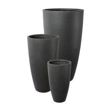 Jarrón redondo alto KIRIMA, 3 unidades, fibra de vidrio, antracita, 34 x 60 cm, 44 x 80 cm, 54 x 100 cm
