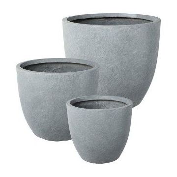 Maceta redonda KIRIMA, 3 unidades, fibra de vidrio, gris, 25 x 27 cm, 35 x 39 cm, 44 x 52 cm
