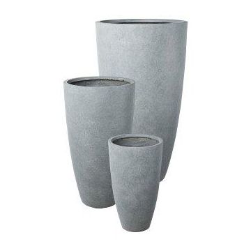 Jarrón alto redondo KIRIMA, 3 unidades, fibra de vidrio, gris, 34 x 60 cm, 44 x 80 cm, 54 x 100 cm