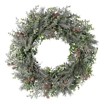 Corona decorativa de eucalipto, abeto y ciprés CAVRO, helada, piñas, blanco-verde, Ø 50 cm