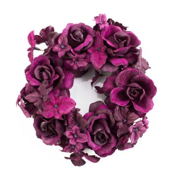 Aro para velas artificial INGA, rosa, hortensia, violeta, Ø15cm