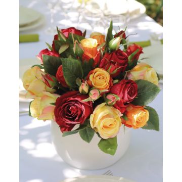 Ramo de rosas artificiales MOLLY, rojo-naranja, 30cm, Ø25cm
