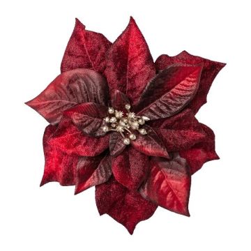 Poinsettia de terciopelo SINFE, rojo burdeos, Ø 18 cm