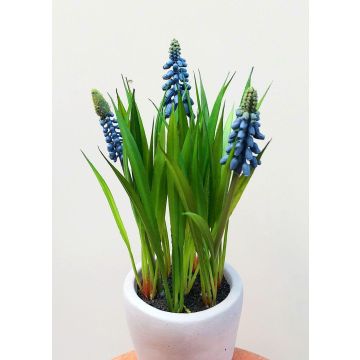 Flor artificial de muscari NARMADA en maceta de cemento, azul, 20 cm