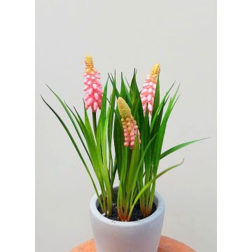 Flor artificial de muscari NARMADA en maceta de cemento, rosa, 20 cm
