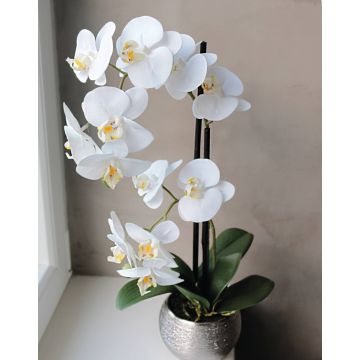 Orquídea Phalaenopsis artificial EMILIA, maceta decorativa, blanco, 50cm