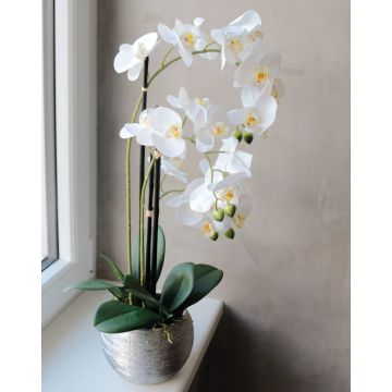 Orquídea Phalaenopsis artificial EMILIA, maceta decorativa, blanco, 65cm
