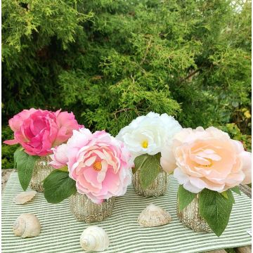 Ramo de flores artificiales de peonía VEIKO en jarrón de cristal, rosa-crema, 15 cm