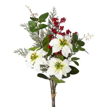 Ramo artificial de flores de pascua y ciprés DORFI, bayas, blanco-rojo, 55 cm Ramo artificial de flores de pascua y ciprés DORFI, bayas, blanco-rojo, 55 cm