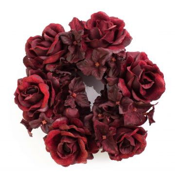 Aro para velas artificial INGA rosa, hortensia, rojo oscuro Ø15cm