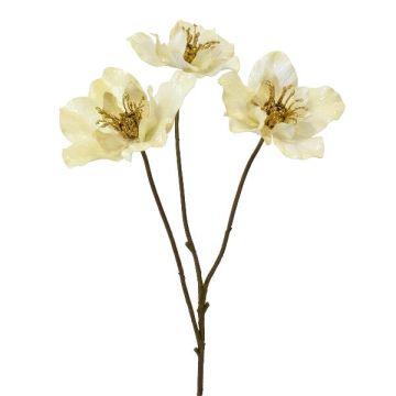 Rama artificial de rosa de Navidad FLOMKE, metalizada crema, 55 cm