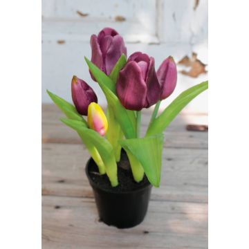 Tulipán artificial CAITLYN en maceta decorativa, verde-violeta, 25cm, Ø2-6cm
