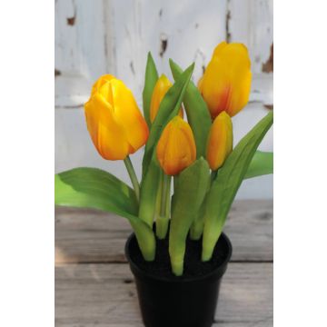 Tulipán artificial CAITLYN en maceta decorativa, amarillo-naranja, 25cm, Ø2-6cm