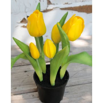 Tulipán artificial CAITLYN en maceta decorativa, amarillo-verde, 25cm, Ø2-6cm