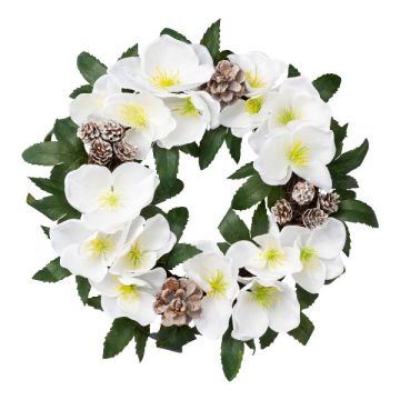 Corona de flores decorativa rosa de Navidad FOGRA, piñas, blanco, Ø 30 cm