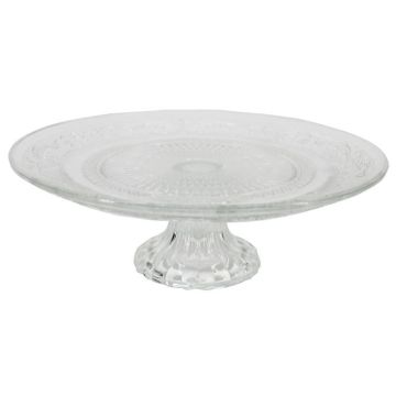 Plato para tartas con pie ALVATIR, vidrio, estampado, transparente, 7,8 cm, Ø 18 cm