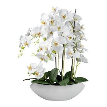 Flor artificial Phalaenopsis XELAV, maceta de cerámica, blanca, 65 cm