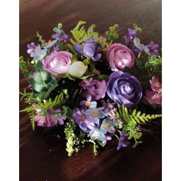 Corona de flores artificiales de Ranunculus SHAYA con flor de cera, azul-violeta, Ø25cm