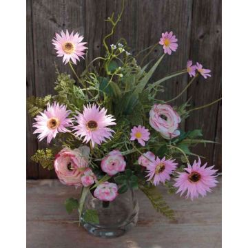 Ramo de flores artificiales MAKANA con gerbera, ranúnculo, rosa, color rosa, 45cm