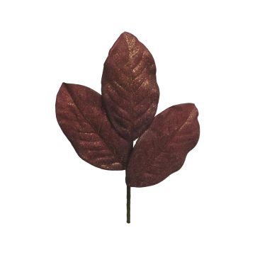 Rama artificial de hojas de magnolia JUNWEI, brillo, rojo-oro, 30cm