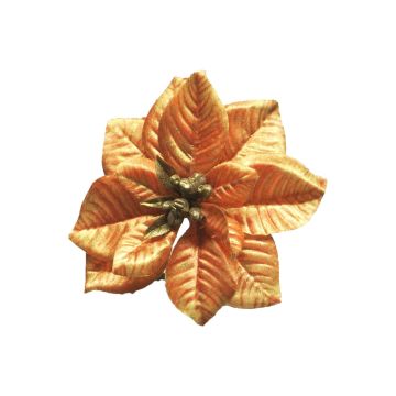 Poinsettia decorativa FEIMEI, naranja-oro, Ø11cm