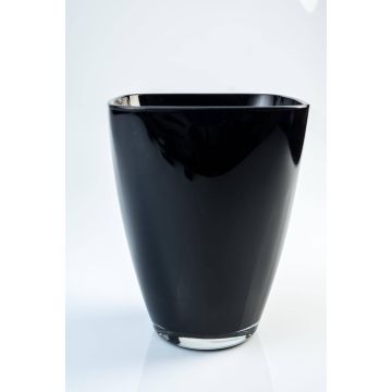 Florero negro YULE, angular, de cristal, 17x13x13cm