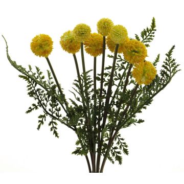 Arreglo artificial de Craspedia MANXIA con helecho, varilla de ajuste, amarillo, 40cm