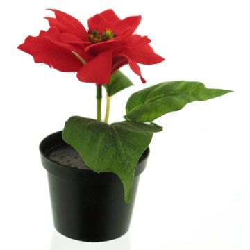 Poinsettia artificial NUORU en maceta decorativa, roja, 15cm