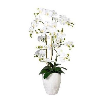 Flor decorativa Phalaenopsis VELTORI, jarrón de cerámica, blanco, 110 cm