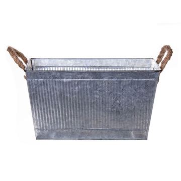 Jardinera rectangular BIMETO con asas, ranuras, zinc, plateada, 24 x 14 x 13 cm
