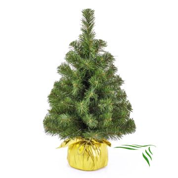 Mini árbol Navidad artificial WARSCHAU, saco yute dorado, 60cm, Ø40cm